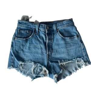 Levi’s 501 Original Button Fly Distressed Cutoff Denim Shorts medium wash sz25